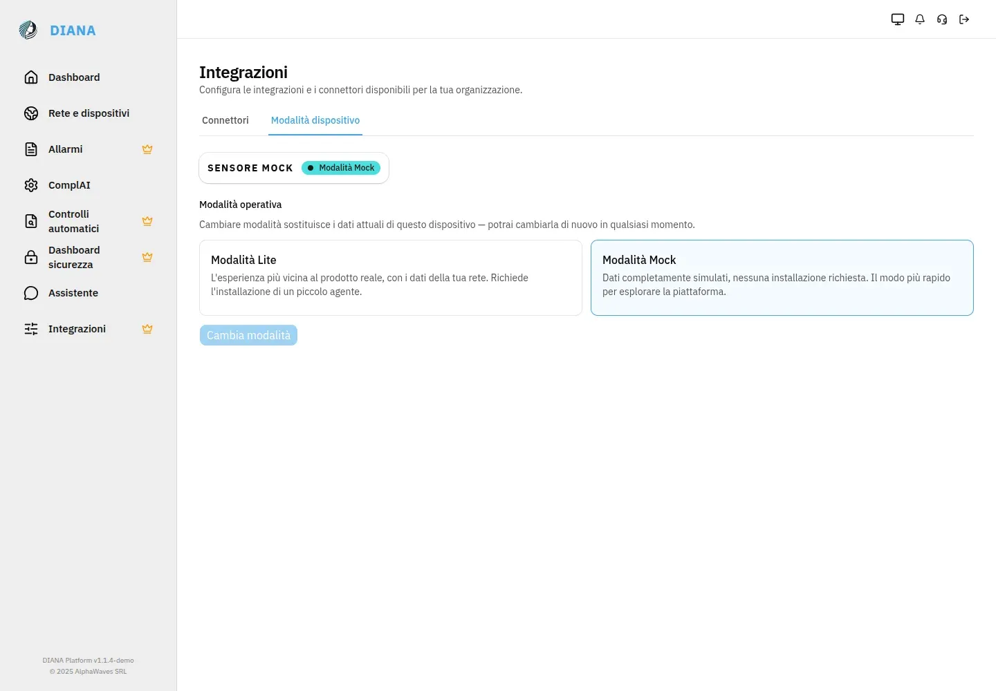 "Device mode" tab in Integrations